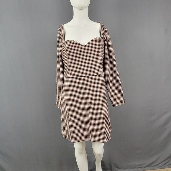 Abercrombie & Fitch Sweetheart Dress L Gingham Fitted Long Sleeve - Picture 1 of 8